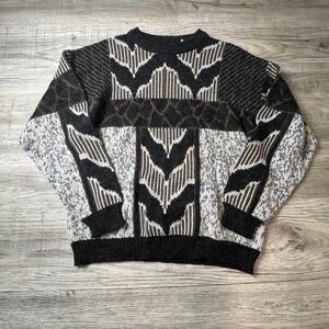 Adam‎ Sloane Sweater Mens Medium Black Grey Geometric Vintage 90s Knit Pullover